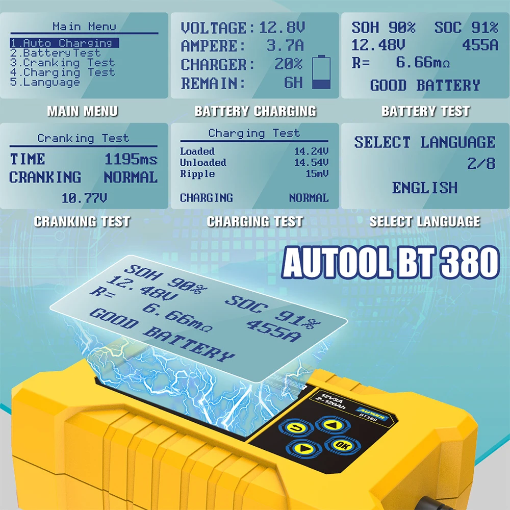 new original autool bt380 12v cca2400 car battery tester battery charger tester analyzer 220v 110v vehicle power bank free global shipping