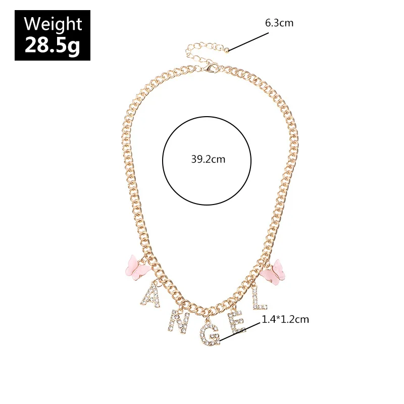 

Harajuku Letter Crystal Angel Necklace Chain BABY Rhinestone Choker Couple Gift Pendant Aesthetic Femme Collier Women Jewelry