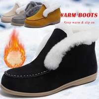 2021 ankle boots suede leather boots warm fur casual shoes winter boots slip on snow boots for women flat wool boots women shoes