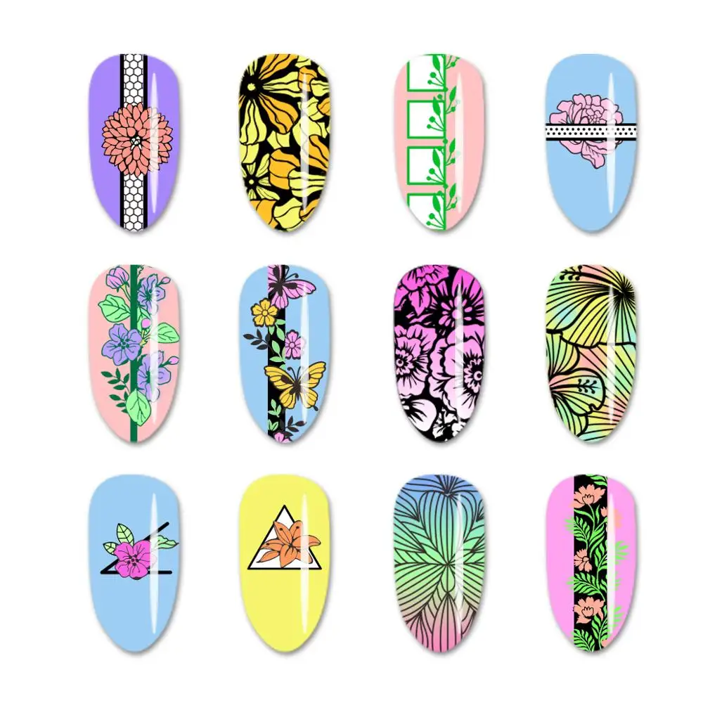 6*12 см геометрические пластины для штамповки ногтей прямоугольные Цветочные