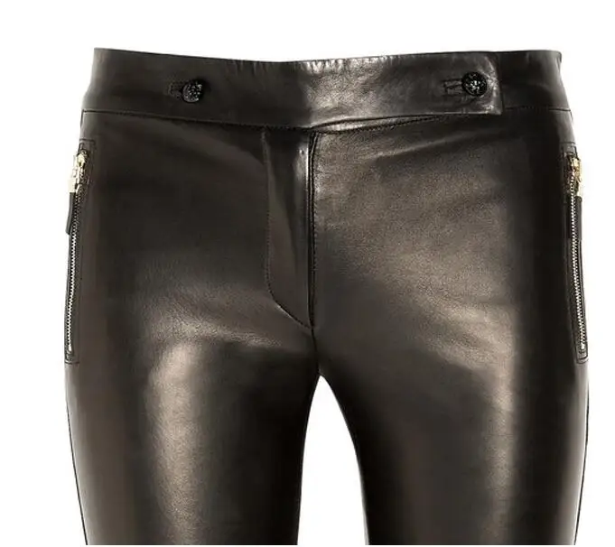 Брюки женские кожаные в европейском стиле брендовые модные облегающие штаны с