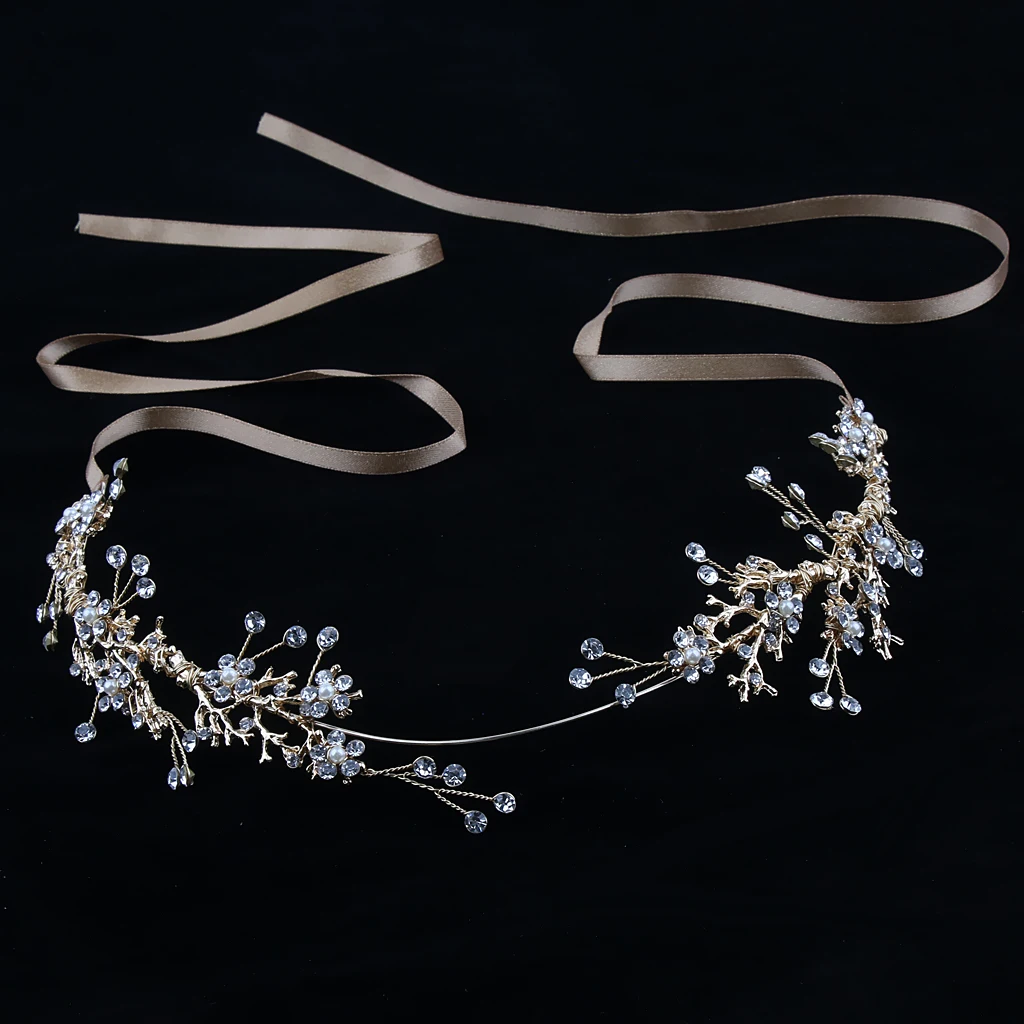 

Crystal Rhinestone Headband Bridal Party Hair Band Hair Vine Gold