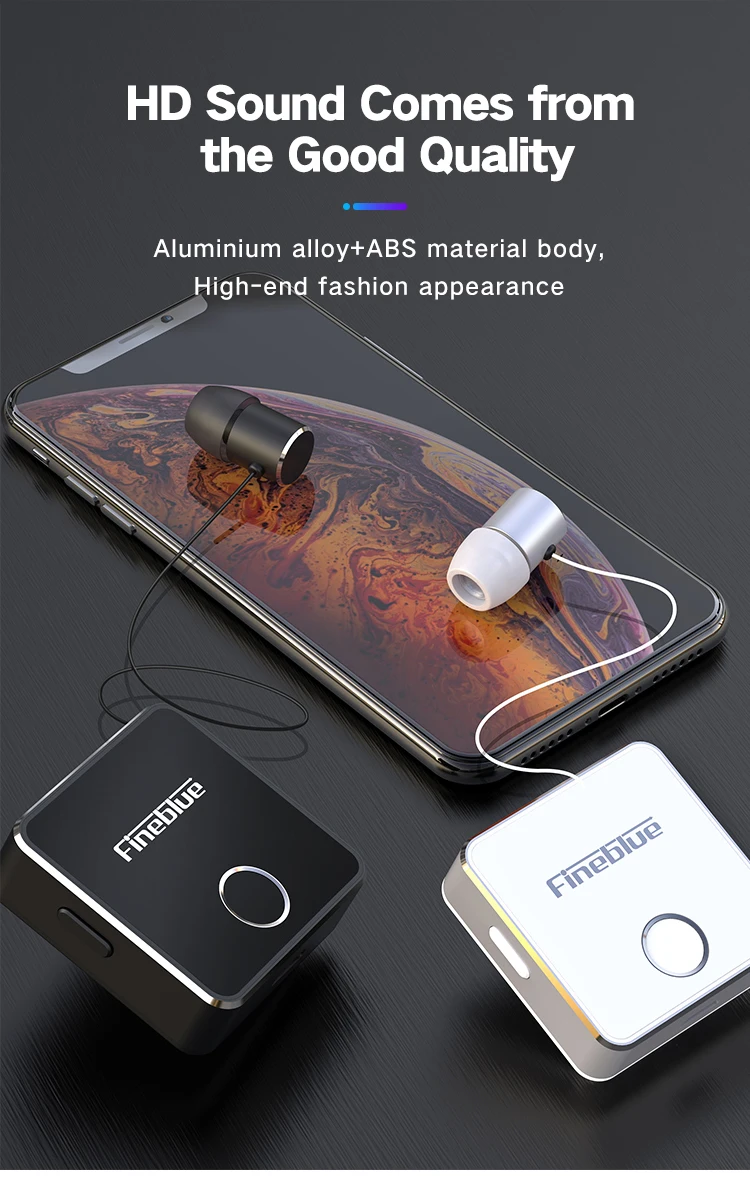 Fineblue F1 Bluetooth 5,0 зажим для наушников на кабель вытяжной наушник беспроводные музыкальные гарнитуры Вибрация оповещения Hands-free w/Mic
