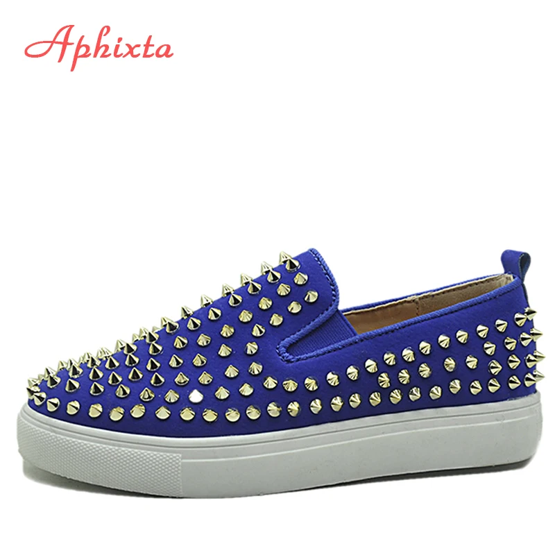 

Aphixta Blue Flat With Shoes Women Loafers Men Flats Leather Revits Couple Platform Shoes Woman Black Flat Heels Students Shoe
