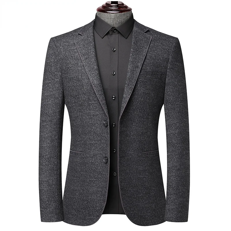 Brand Clothes Men Blazer Slim Fit Spring New Classic Version Thicken Work Business Gray Suit Coat Male Formal Wear