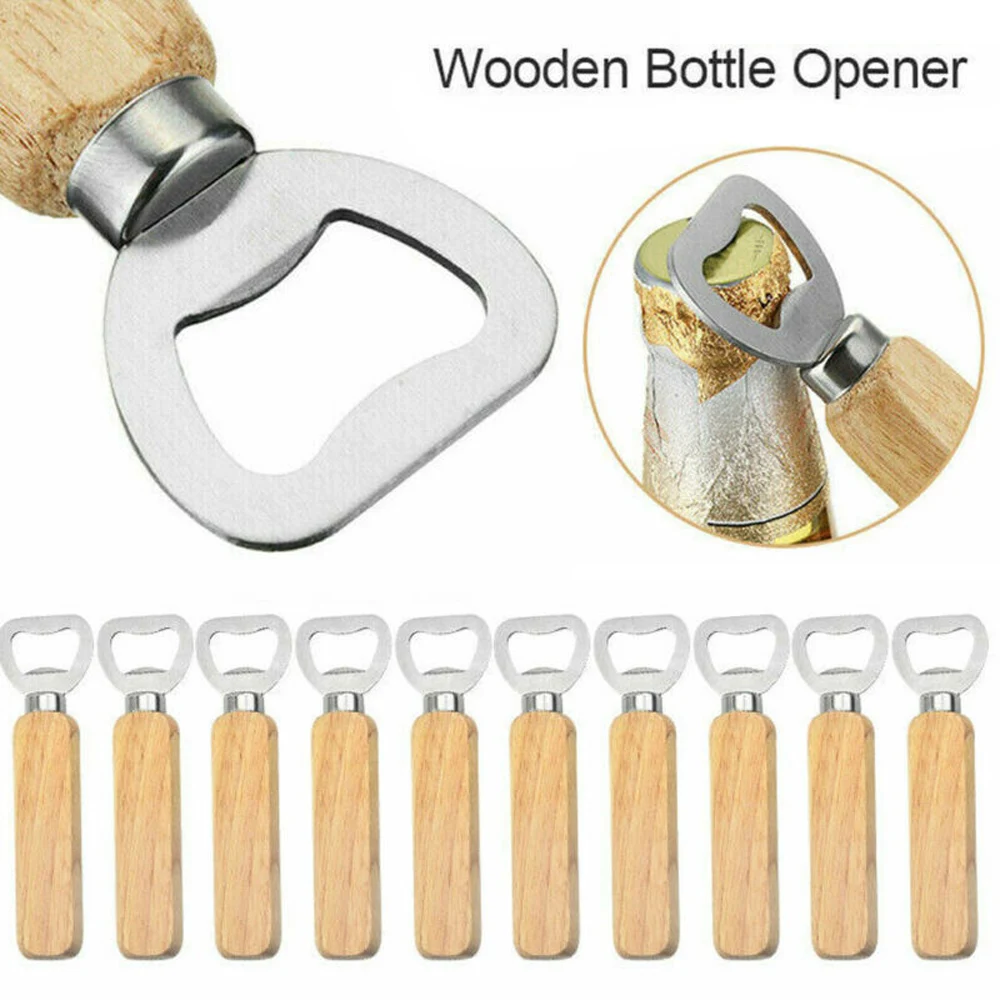 

10pcs Handle Bottle Opener Wine Beer Soda Glass Cap Bottle Wood Handle Opener Bartender Home Kitchen Bar Tools hot