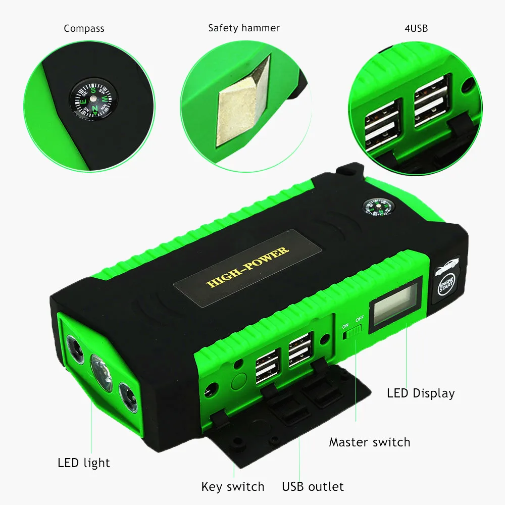 GKFLY Jump Starter Emergency Air Compressor Pump Starting Device Cables Booster Portable Power Bank Petrol Diesel Car | Автомобили и