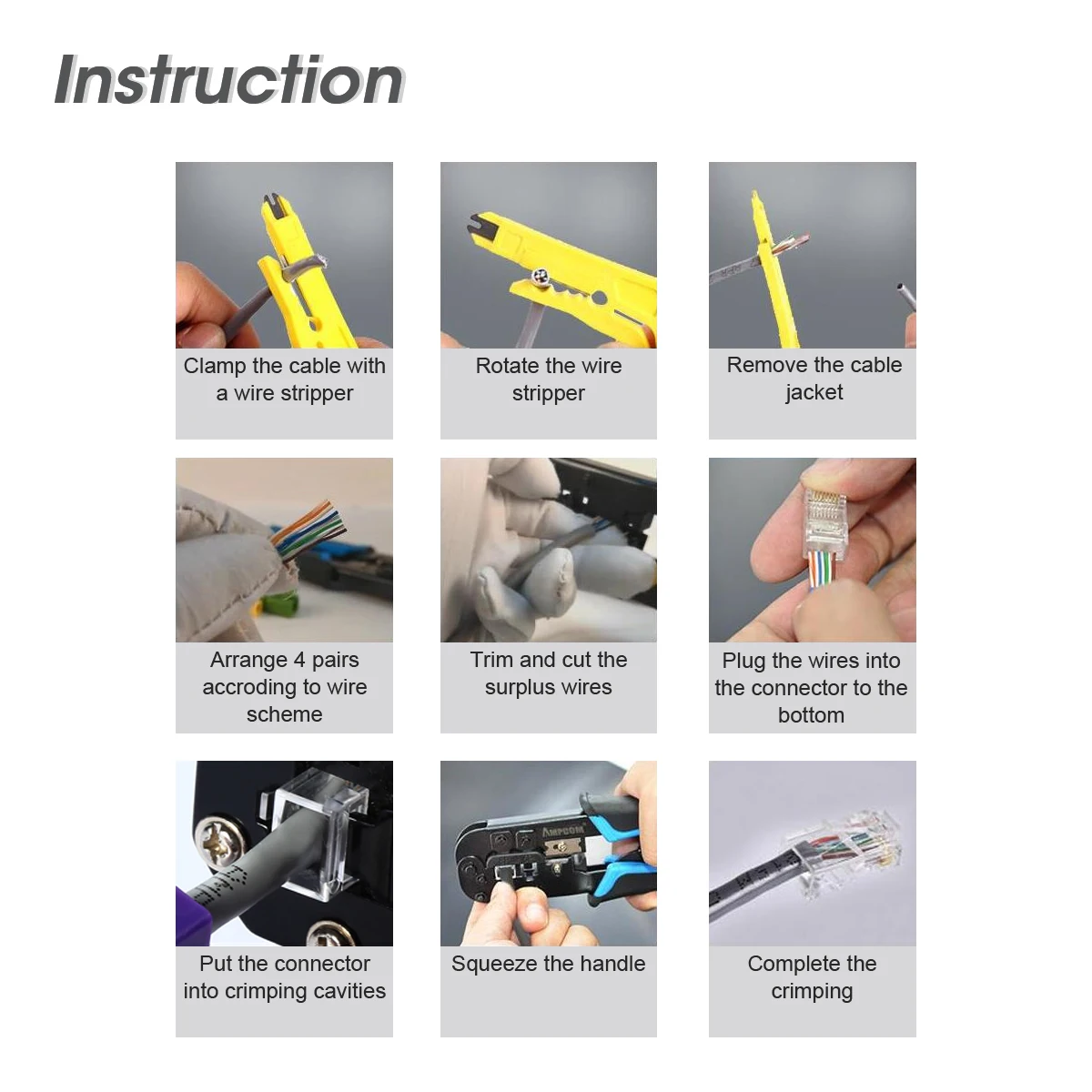 

AMPCOM Modular RJ45 RJ11 Crimp Tool with Wire Cutter and Stripper Network Cable Ethernet Crimper Cutter Stripper Plier for 6P 8P