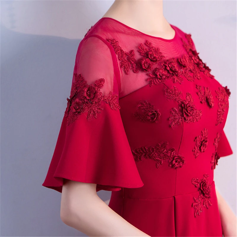 

Christmas dress Evening Dress 2020 Flared sleeves applique Lace Up Ball Gown Formal Dresses Pregnant woman Evening Gowns