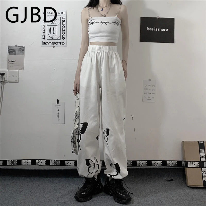 

Women's Sports Pants 2021 Summer New Butterfly Printing Streetwear High Waist Wide Leg Pants Casual Baggy Korean Fashion Trouser