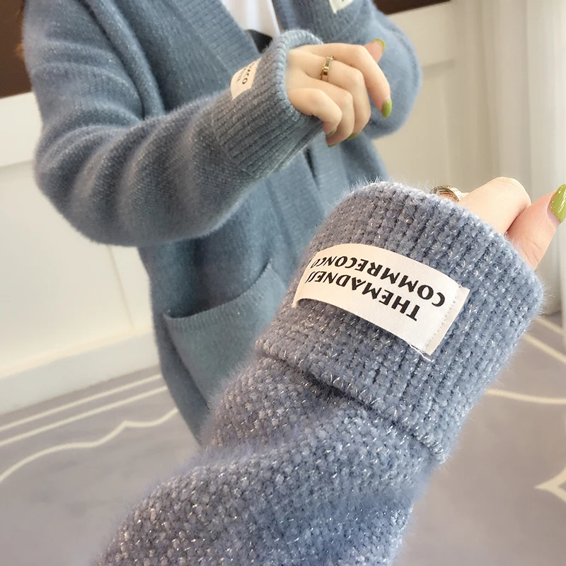 Кашемировый кардиган свитер женская теплая одежда сезона осень-зима 2019 вязаный