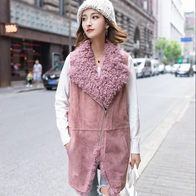 Free shipping Women Genuine real sheep Fur Vest  Winter autumn real leather vest lady fashion fur vest Tuscany fur