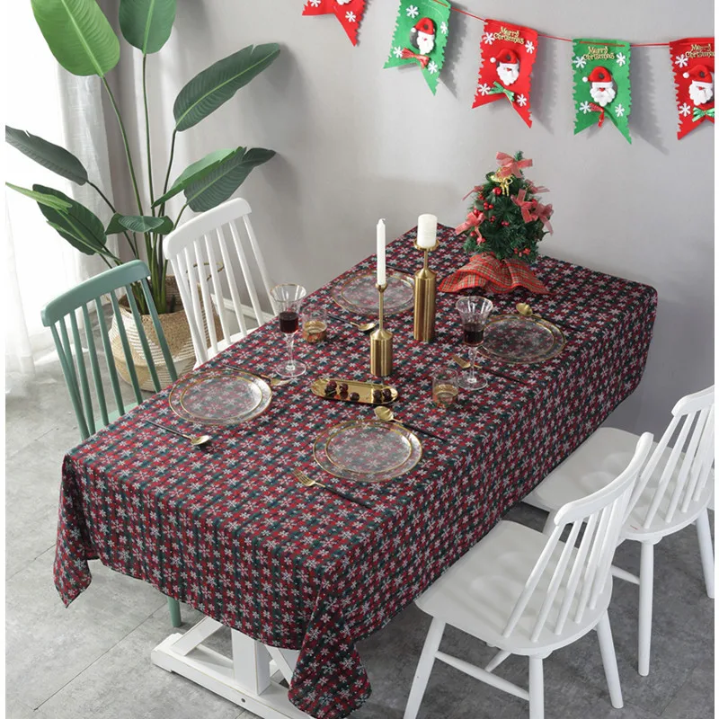 

Christmas Tablecloth Snowflake Printed Restaurant Rectangular Plaid Table Cloth New Year Festival Decor