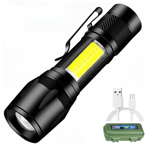 Мощный светодиодный фонарик с зарядкой от USB, суперъяркий уличный Водонепроницаемый Переносной Фонарь с COB матрицей и зумом для кемпинга, 1200...