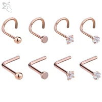 zs 4 pcslot 20g 316l stainless steel nose rings 2 style nose stud cz crystal nose piercings for women men body piercing jewelry