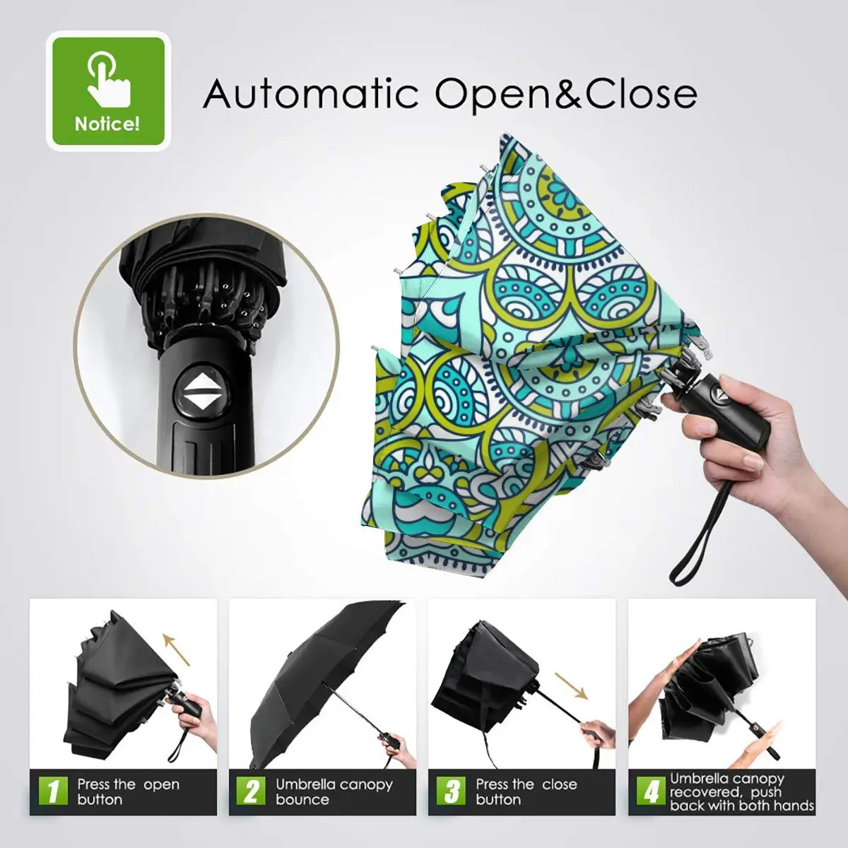 Offerte Ombrello Di Sole Mandala Colourful Boho Automatico Donne Degli Uomini Portatile Pieghevole Ombrello Di Protezione Solare Pioggia Antivento Spiaggia Parasole