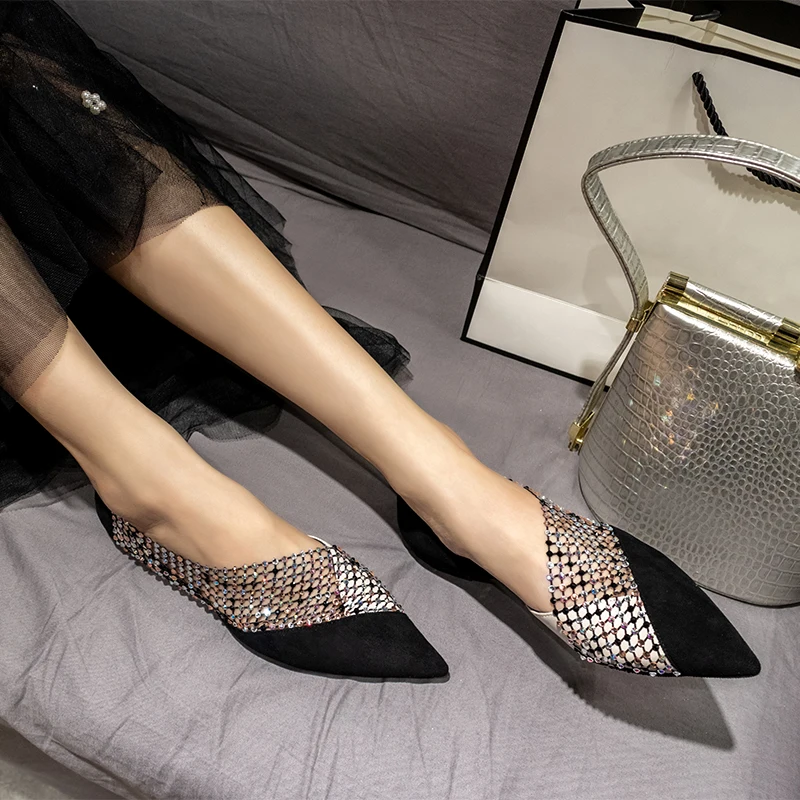 

Women 's Shoes Flat Shoes 2020 Summer Thick Heel Single Shoes Pointed Side Hollow Rhinestone Sexy Sandals Cover Heel Jelly Shoes