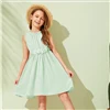 SHEIN Kiddie/милое однотонное платье с аппликацией на талии и оборками для детей; коллекция года; летние детские платья без рукавов в стиле бохо; пляжные Расклешенные платья