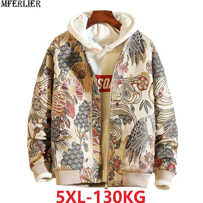 Осень плюс размер 5XL 4XL Мужская мода в японском стиле куртка с вышивкой высокие куртки в уличном стиле Бейсбольный воротник пальто молния крутая 56
