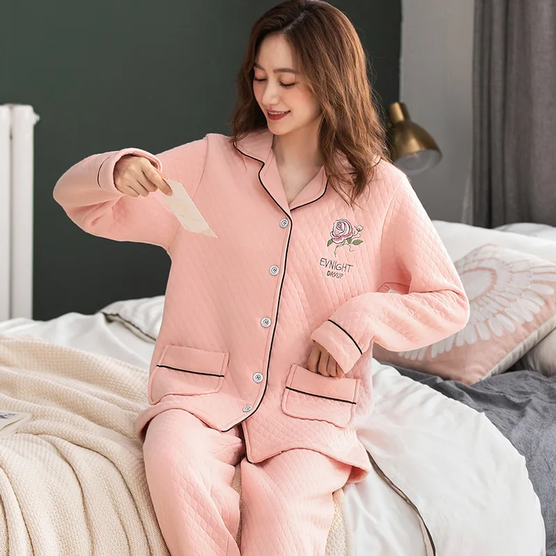 

Пижама CYNTHRA Женская хлопковая, теплый кардиган, однотонная утепленная Домашняя одежда с длинным рукавом, большие размеры 3XL