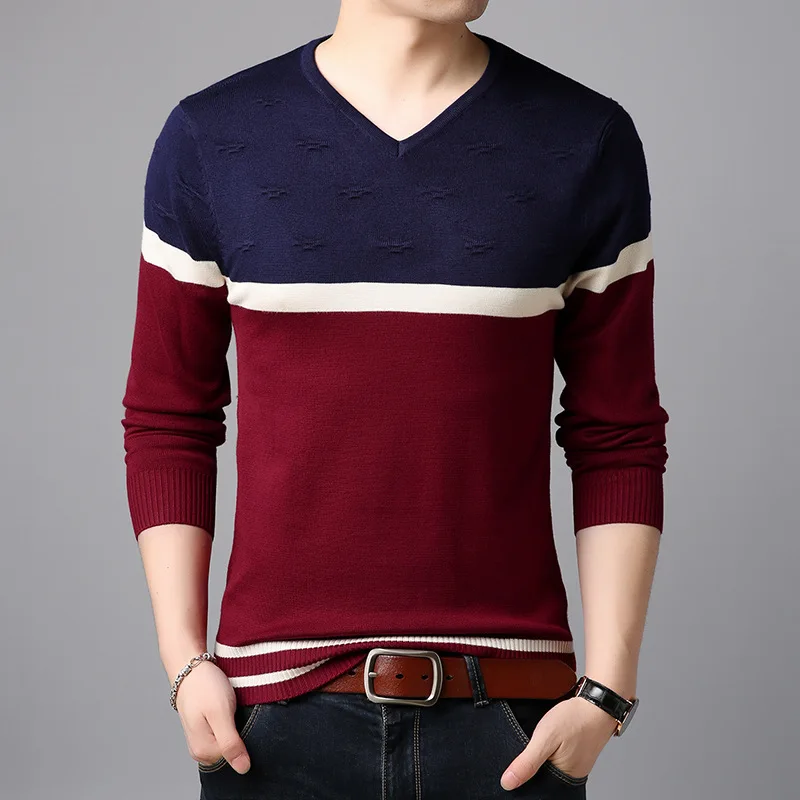 Autumn and winter youth men's V-neck sweater fashion wild color matching casual tide men's sweater