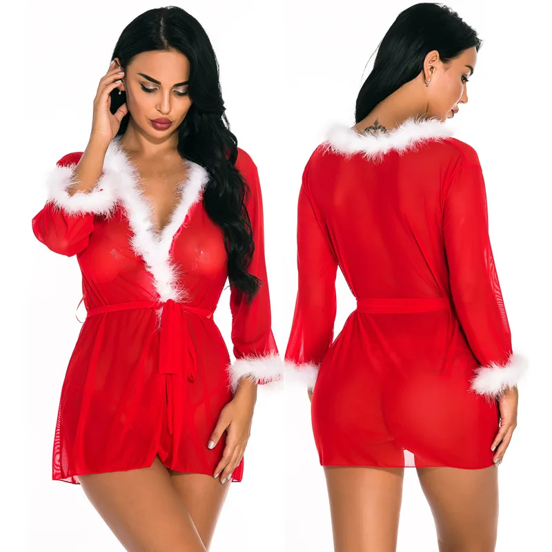 Seomoies Рождественский костюм красный кардиган сексуальная ночная рубашка