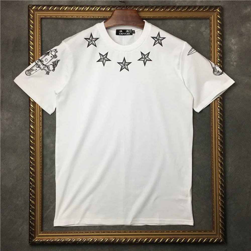 Мужская прямая футболка marcelo barrett из 100% хлопка с принтом чернил и звезд круглым