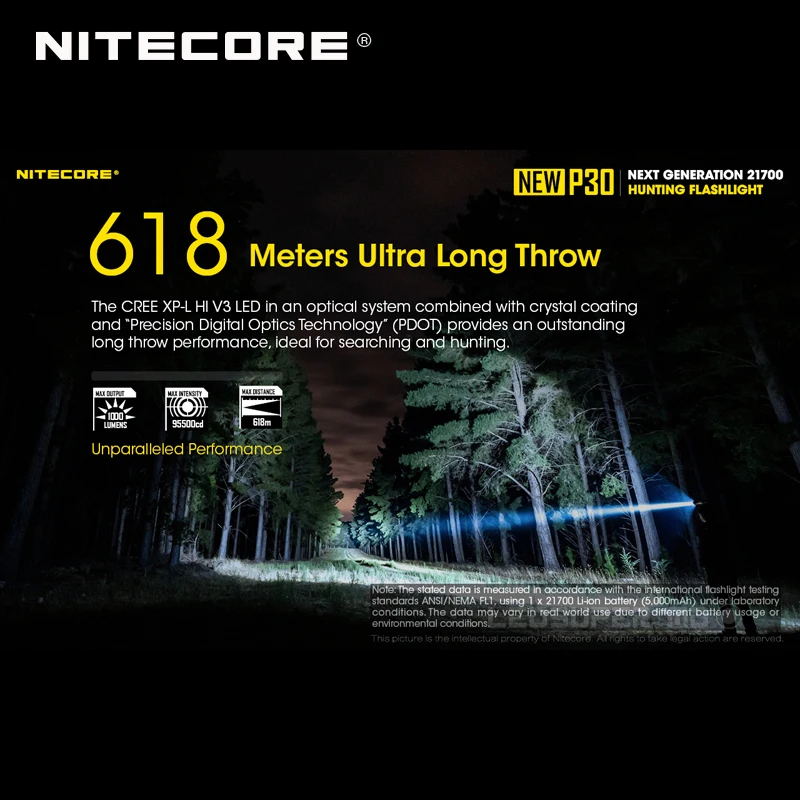 Новое поколение Nitecore Новый P30 CREE XP L HI V3 светодиодный 1000 люмен 21700 охотничий