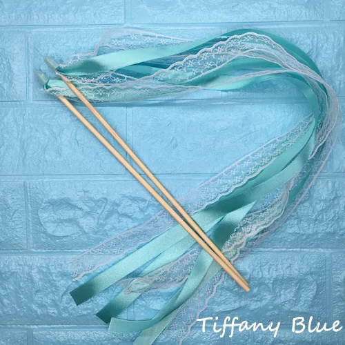 Tiffany and Lace 50 шт. свадебные ленты палочки скручивающаяся лента для танцев реквизит лента на палочке с кружевом DIY Свадьба День Рождения Вечеринка подарки - Цвет: Tiffany and Lace