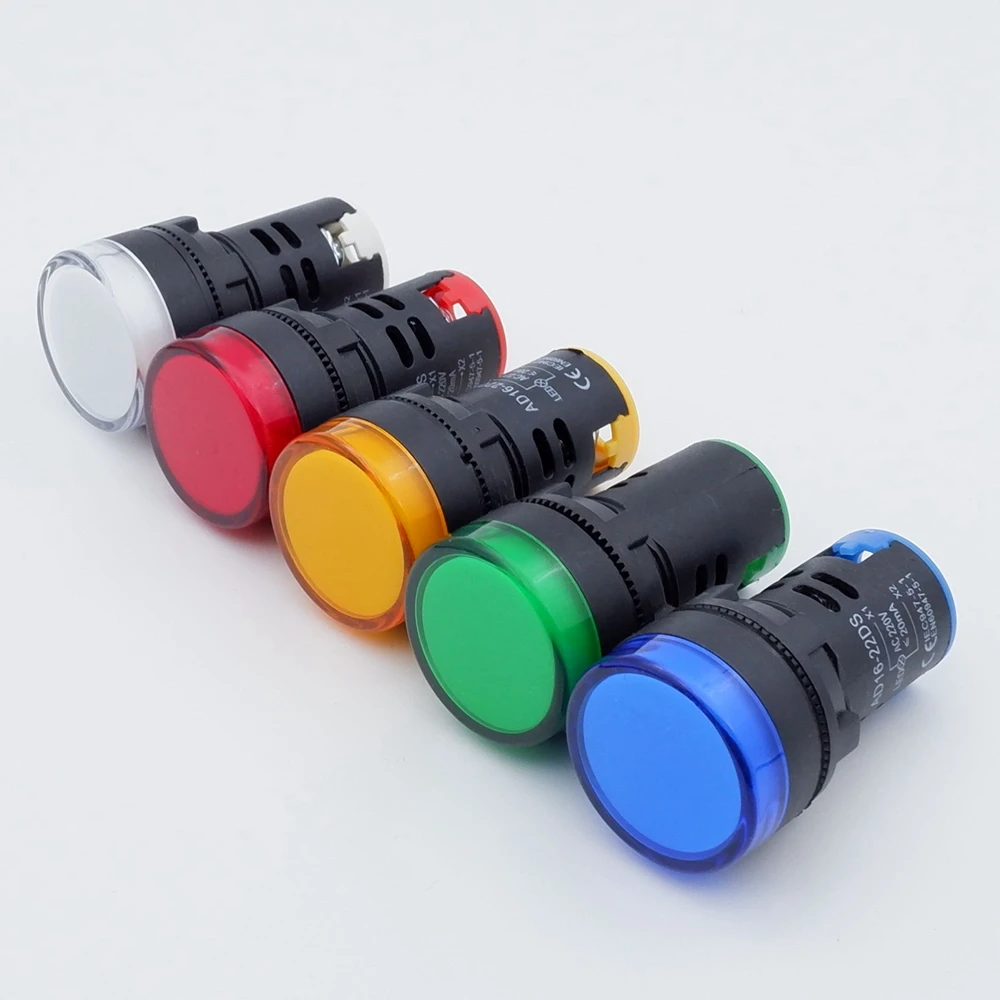 

16mm 22mm Panel Mount Signal Power Led Indicator Light Blue Green Red White Yellow Pilot Lamp AC DC 12V 24V 220V AD16-16DS 22DS