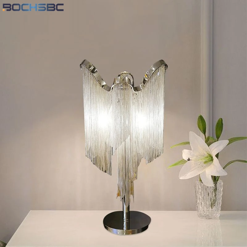 Настольная лампа BOCHSBC в виде звеньевой цепи современная роскошная с кисточками