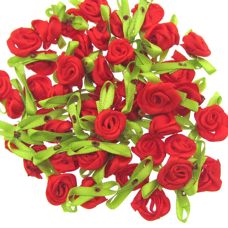 50 шт. ручная работа маленький лист цветок розы Аппликации атласная лента Розочка