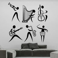 jazz decals cello saxophone instrument tool band musical player vinyl wall stickers living room artistic decoration dw10477