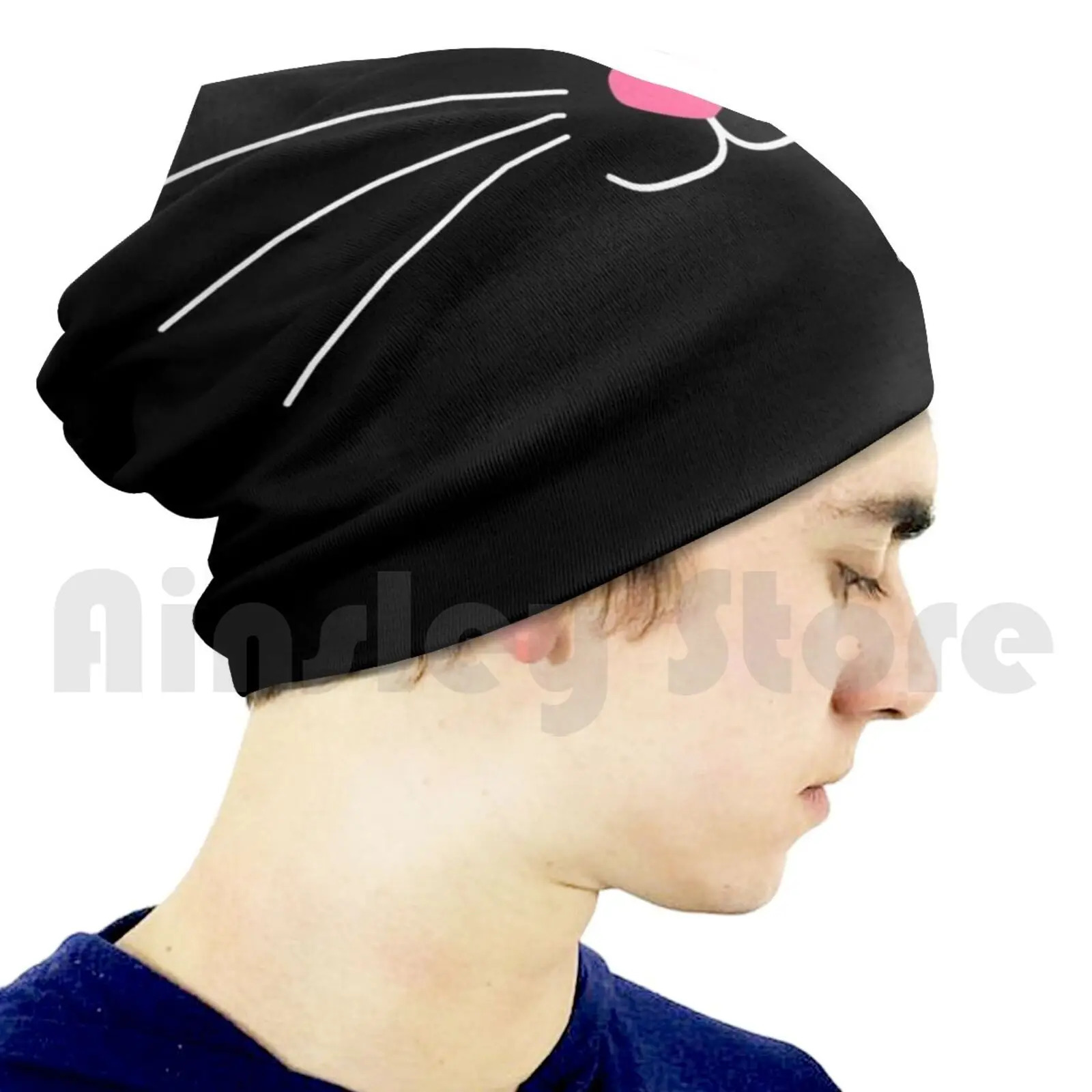 Белые шапочки с кошачьим носом и розовым сердцем пуловер Удобная шапка черная