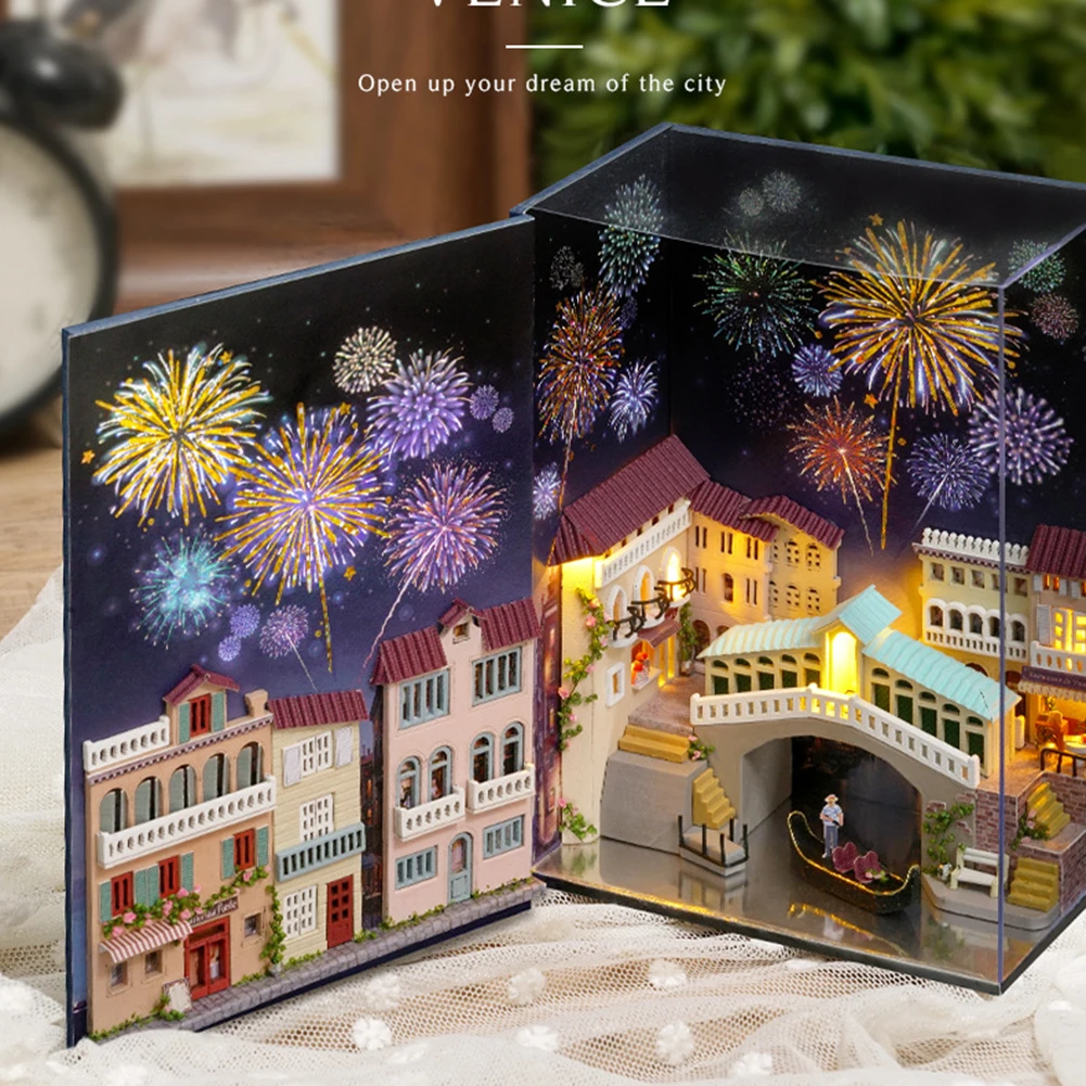

Book Nook Mysterious Ancient Streets DIY Bookend Book Shelf Insert,Booknook, Bookcase with Light Model Building Kit