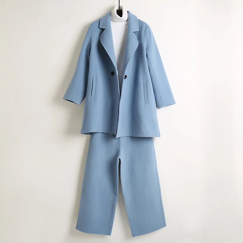autumn and winter coat pants two sets of women cashmere short coat fashion sexy red cashmere party women's clothing