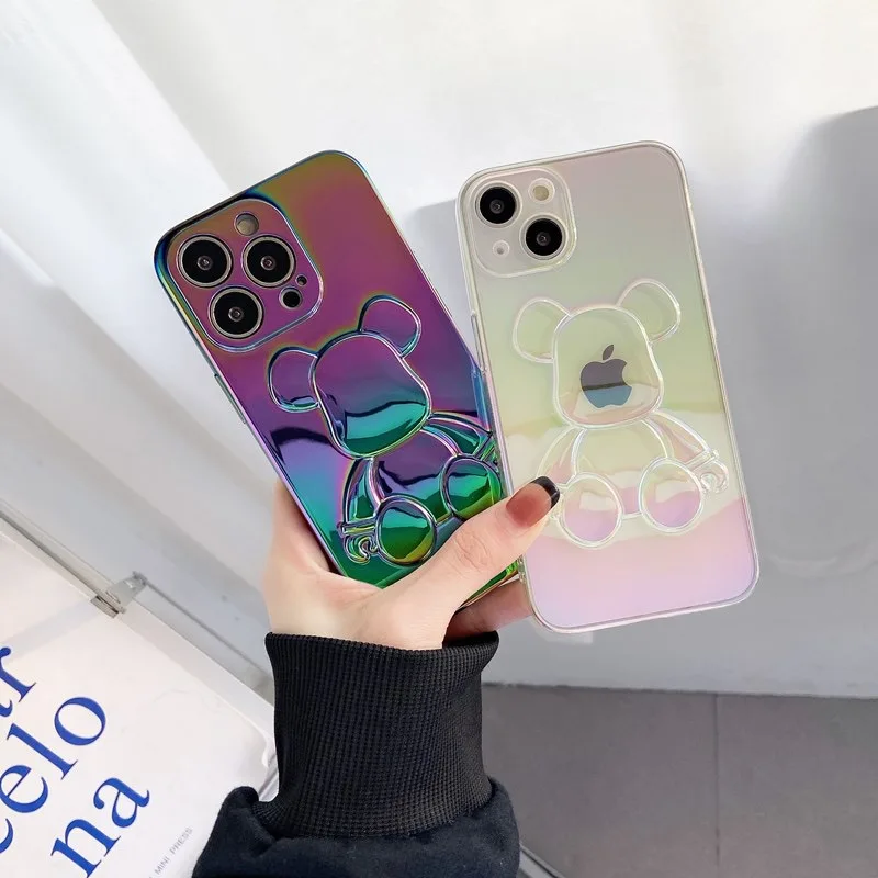 

Luxury Colorful Violent Bear Plating Phone Case for IPhone 13 12 11 Pro Max Silicone Soft Case for Iphone 13 Back Cover