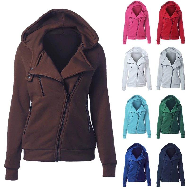 Женская однотонная куртка с капюшоном осенне зимняя отворотом и длинным рукавом