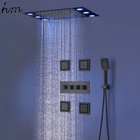 hm new concealed 3 functions railfall wall mounted top rain type stainless steel 304 sps led shower set with 4 inch body jet