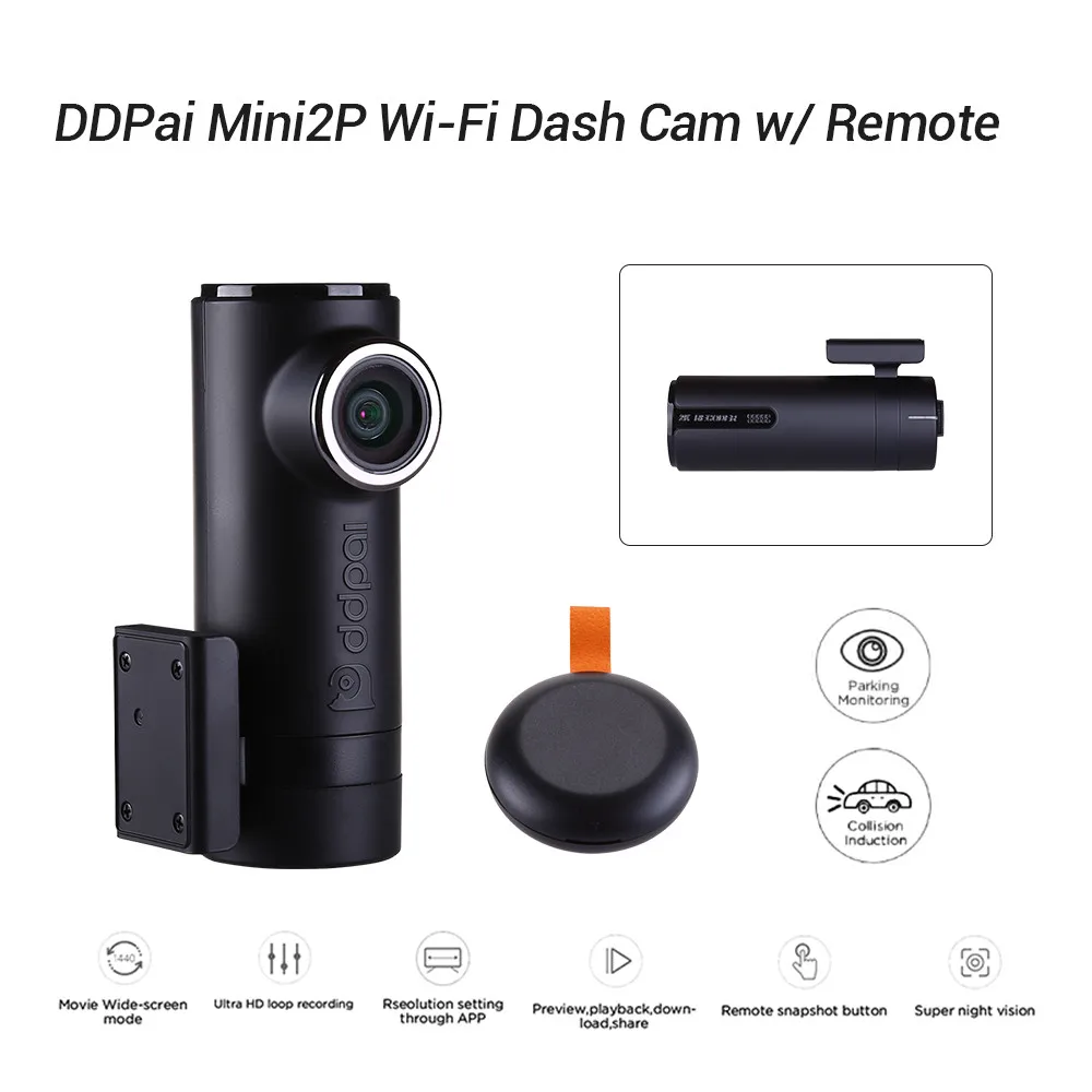 DDPai Mini2P Автомобильный видеорегистратор с искаженным объективом WiFi видеорегистратор 1440P 2K Автомобильная камера Встроенный Суперконденсатор циклическая запись WiFi dvr
