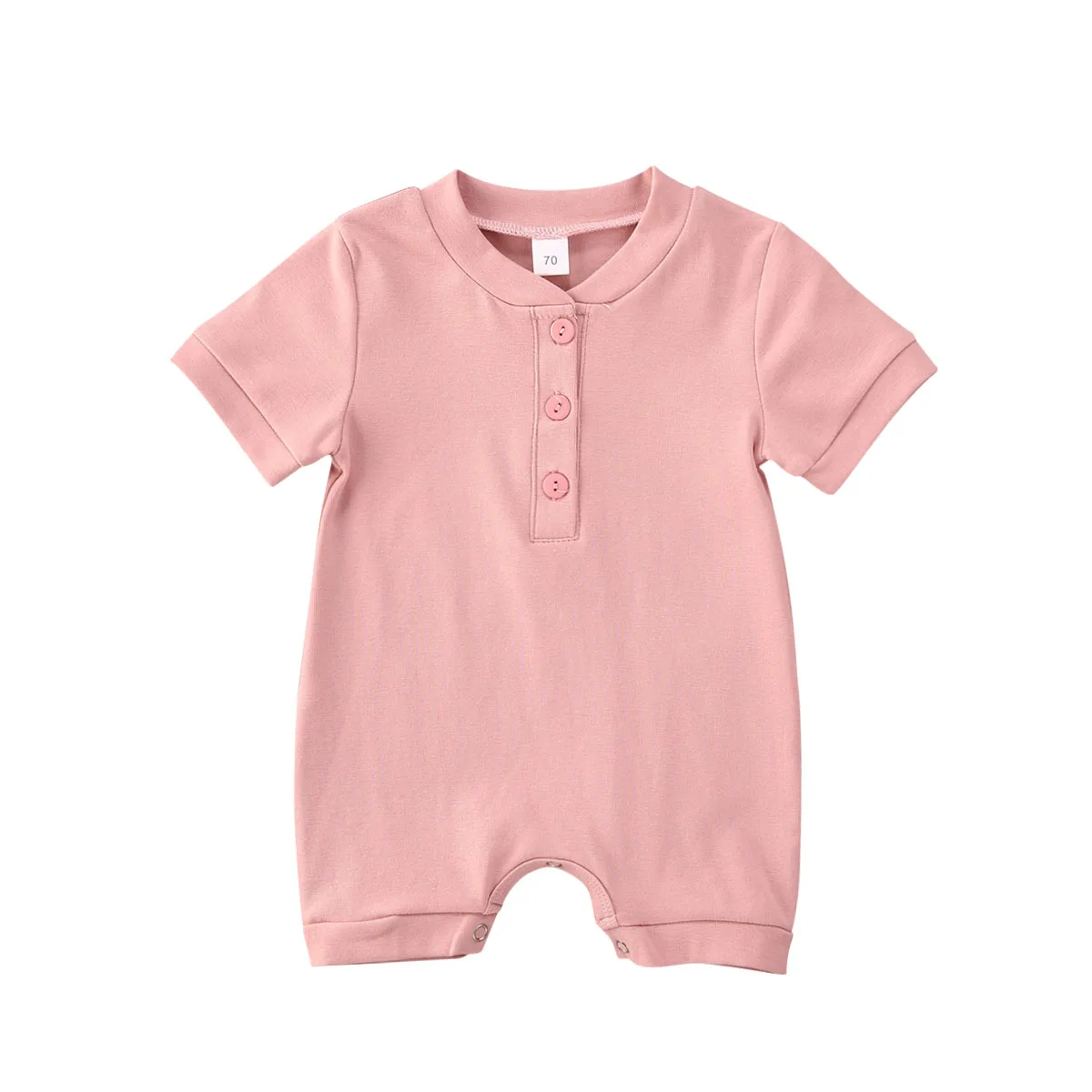 

2020 летний однотонный комбинезон с короткими рукавами и круглым воротником для маленьких девочек, милый комбинезон на кнопках для новорожде...