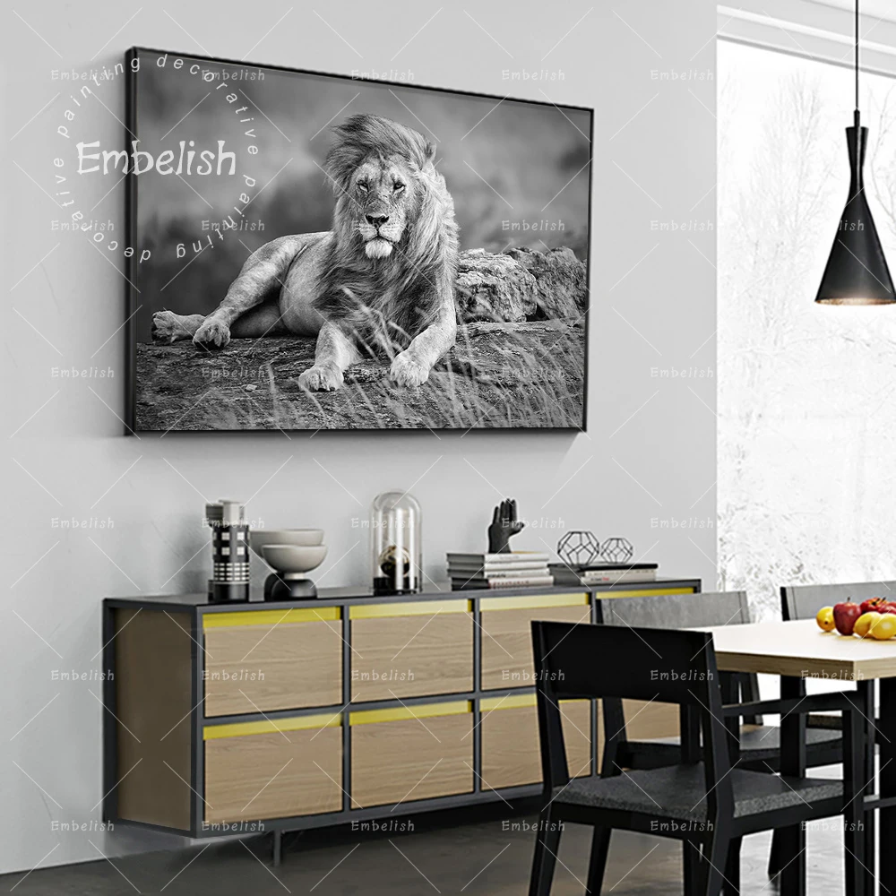 

1 Pieces Black And White Wild Animals Lion Print On Canvas Oil Paintings Home Decor Wall Posters For Living Room Picture Artwoks