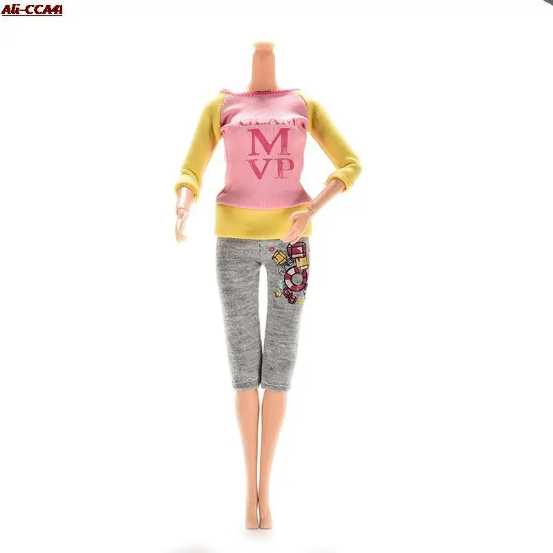 

Высококачественные кукольные костюмы с надписью и мультяшным принтом, красивые футболки с длинным рукавом, брюки для кукольной одежды