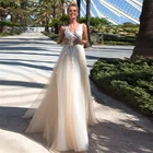 Сексуальное длинное свадебное платье yiджонни 2021 с V-образным вырезом, Тюлевое кружеввечерние вечернее элегантное платье цвета шампань, винтажное дешевое свадебное платье