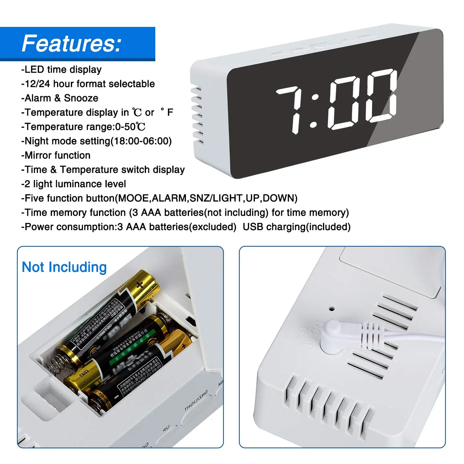 Настольные часы с регулируемой яркостью термометром и USB портом|Будильники| |