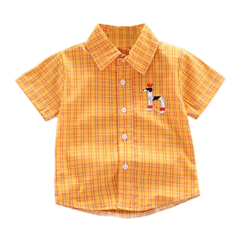 Рубашки в клетку для малышей летняя одежда топы с короткими рукавами маленьких