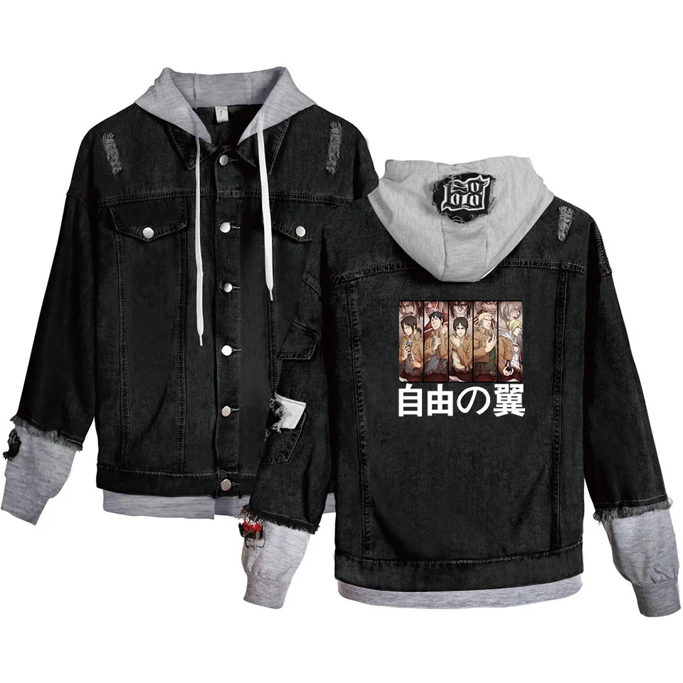 

Anime Attack on Titan Jeans Jacket Scout Regiment Cosplay Costume Coat Denim Men/Women's Casual Hooded Sweatshirt Outwear