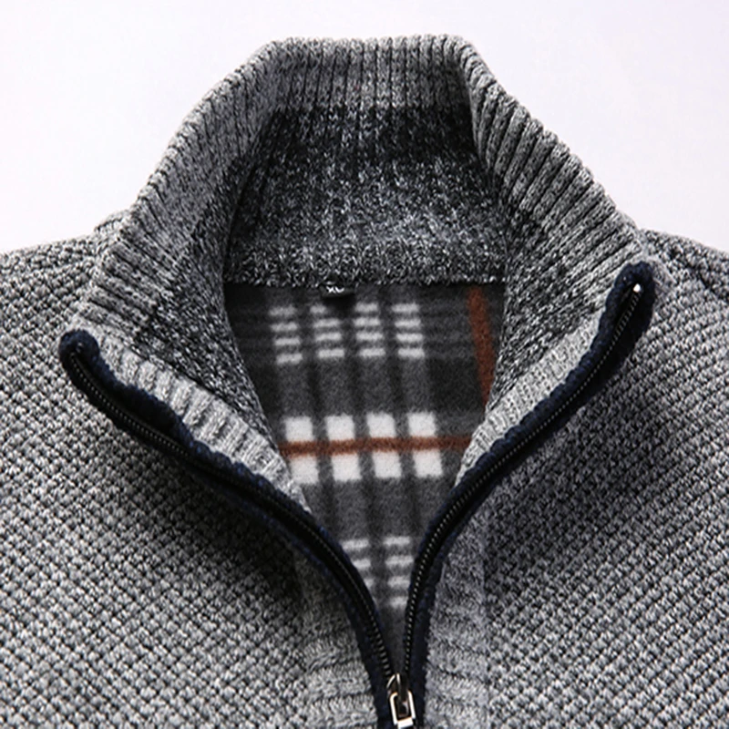 

Autumn&Winter Thick Men's Knitted Sweater Coat Off White Long Sleeve Cardigan Fleece Full Zip Male Causal Plus Size