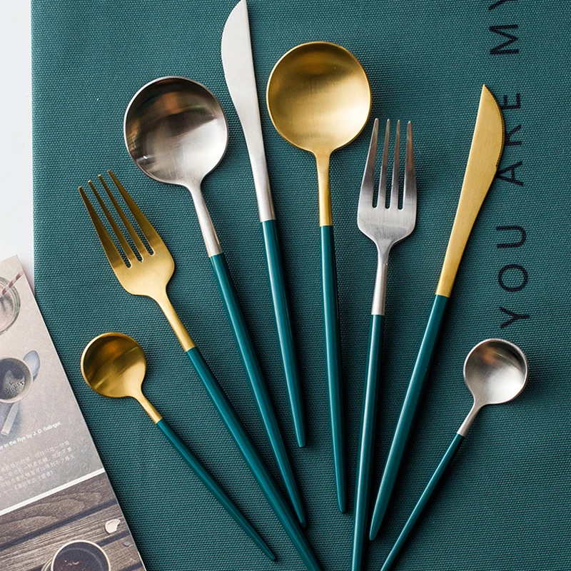MUZITY 304 вилка и ложка из нержавеющей стали темно-зеленые золотые винтажные