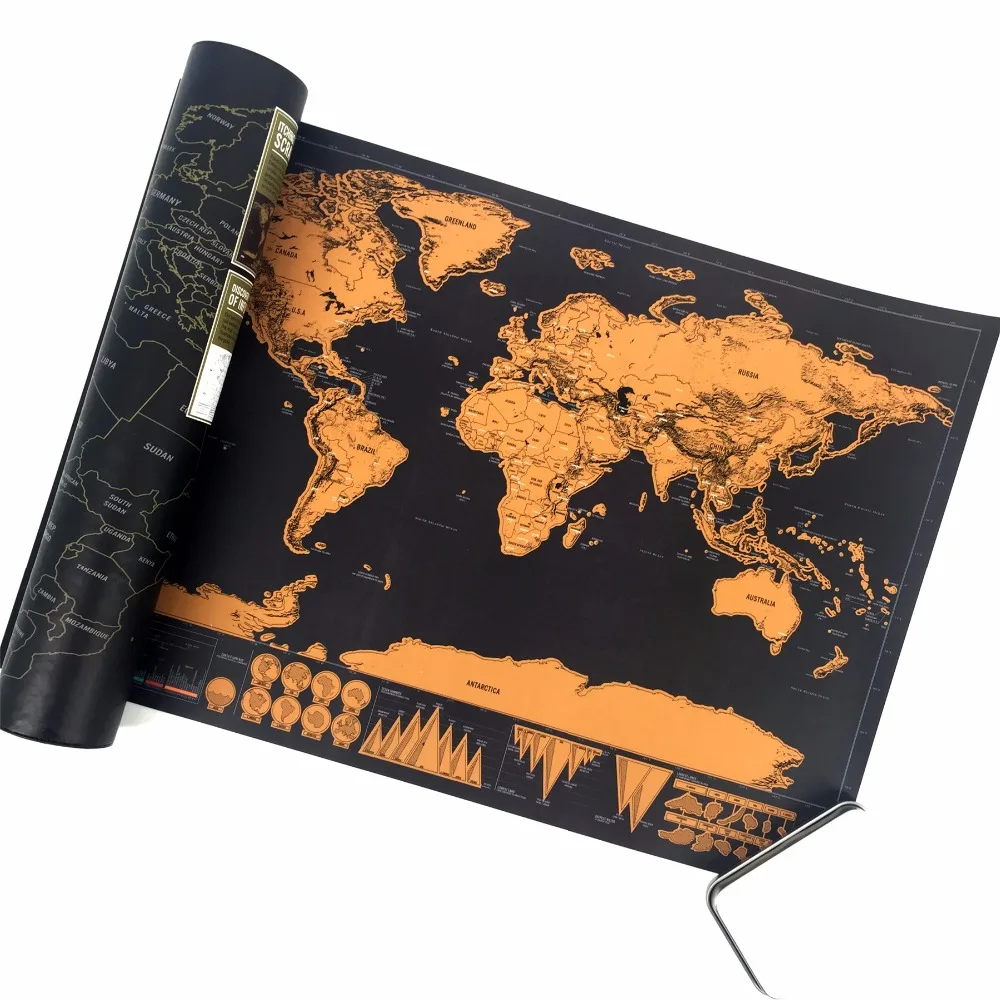 Высокое качество скретч карта мира черный цвет для украшения дома настенный